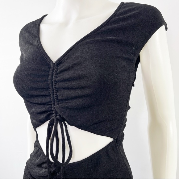 White Fox Dress Black Natural Element Mini Size L Bare Midriff Stretchy - Picture 4 of 11